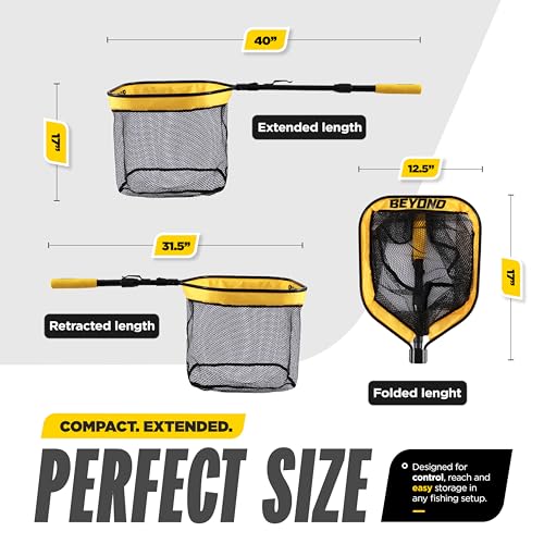 Beyond Braid Floating Fishing Net with Handle – Folding Fishing Net for Easy Storage – Telescopic Landing Net for Bass, Trout, Kayak & Boat Fishing – Durable, Lightweight & Fish Friendly