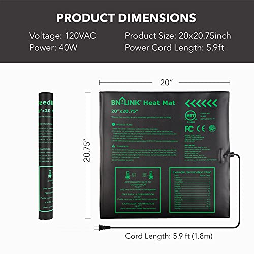 BN-LINK Seedling Heat Mat Warm Hydroponic Heating Pad Waterproof 20" x 20.75" for Seed Starting Greenhouse and Germination - size: 20 x 20.75