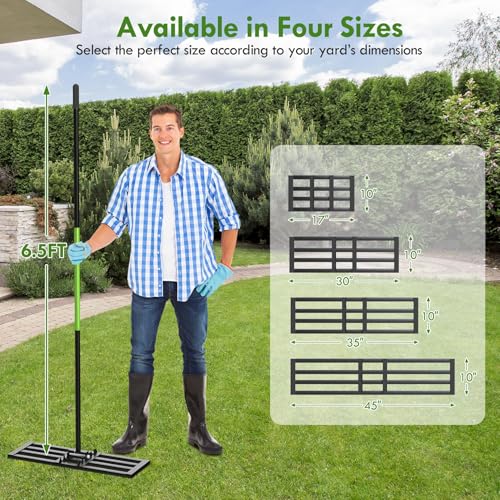 Seeutek Lawn Leveling Rake, 30” x 10” Lawn Leveler with 6.5FT Handle Rakes for Lawns, 0-180° Adjustable Ground Leveler Tool for Yard, Level Soil Sand Dirt Surfaces - size: 30"*10"