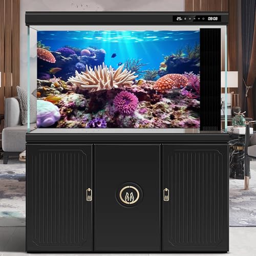 Underwater World Aquarium Background Sea Urchin Coral Reef Teeming with Marine Life Terrarium Background Deep Ocean Tropical Marine with Sunbeams Fish Tank Backdrop Poster Decor Vinyl 24x12in - color: Reef Brown, size: 24(W)x12(H)in