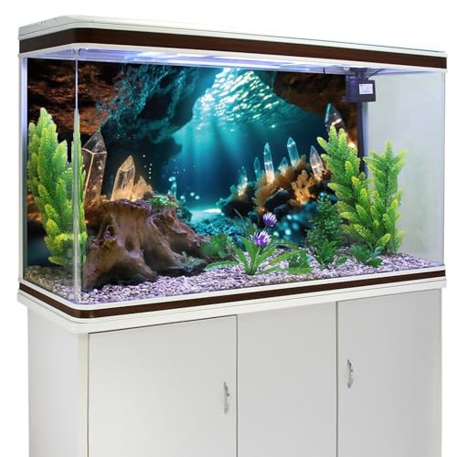 AWERT 36x18 inches Fantasy Garden Aquarium Background Under The Sea Background Sunshine Underwater Bubble Coral Rock Crystal Climbing Pet Background Decoration - size: 36x18in/90x45cm