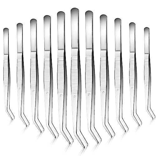 35 Pcs Carbon Steel Tweezers with Curved Serrated Tip, Multipurpose Craft Tweezers Non-Slip Forceps for Sewing Repairing