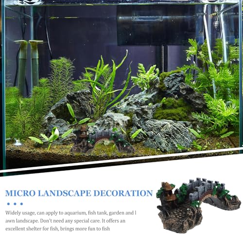 Totority Fish Tank Decor Arch-Bridge with Grass for Aquarium Landscaping Decoration