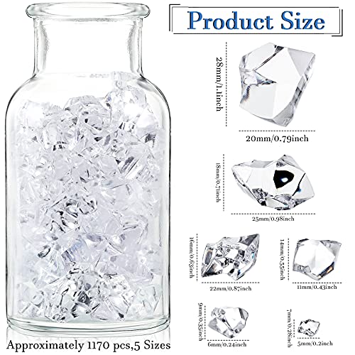 Syhood 570 Pcs 5 Sizes Clear Fake Crushed Ice Rocks Plastic Gemstones Transparent Acrylic Crystal Gems Diamond Cubes for DIY Craft Vase Fillers Fish Tank Centerpieces Wedding Summer Holiday Decoration - color: Clear