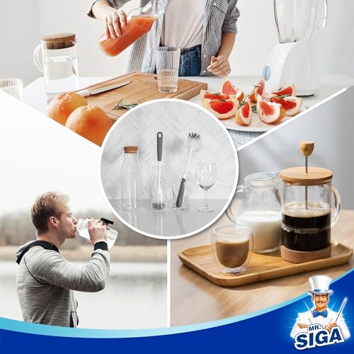 MR.SIGA Long Handle Bottle Brush, Flexible Scrub Brush for Water Bottles, Glasswares, Mugs, Gray, 2 Pack - color: Gray