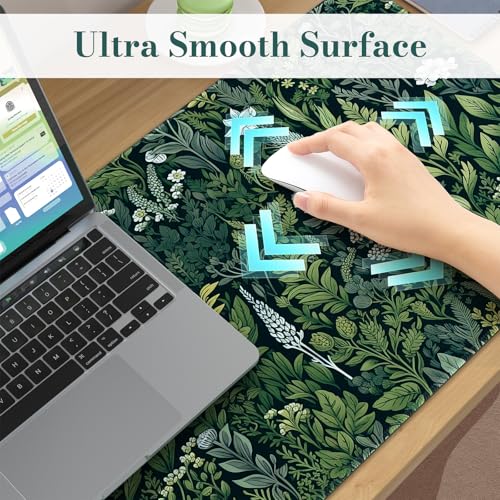 iCasso Desk Mat, Big Desk Pad, XXL Extended Gaming Mouse Pad, Large Mouse Pad for Desk Rubber Base Mousepad with Stitched Edges, Keyboard Mouse Mat (Dark Green) - color: A-green Grass