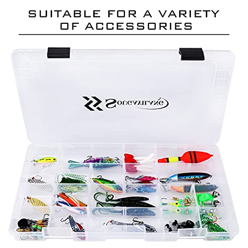 Sougayilang Fishing Tackle Boxes - 3600 3700 Plastic Storage Organizer Box with Removable Dividers - Fishing Tackle Storage - 4 Packs Transparent Tackle Trays - color: Four 3700 (Tray Size: 14"x8.7"x1.8")