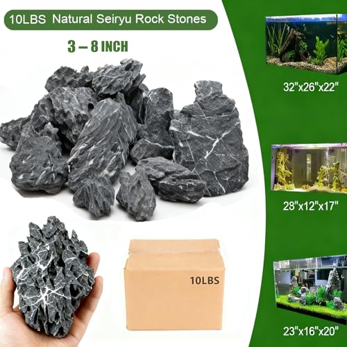 10lLBS Aquarium Rocks Seiryu Stone Natural Hardscape Stone for DIY Aquariums, Fish Tanks, Bonsai, Terrariums, Paludarium Amphibian Enclosures (10Lb (3-8 inch), Seiryu Stone) - size: 10Lb (3-8 inch)