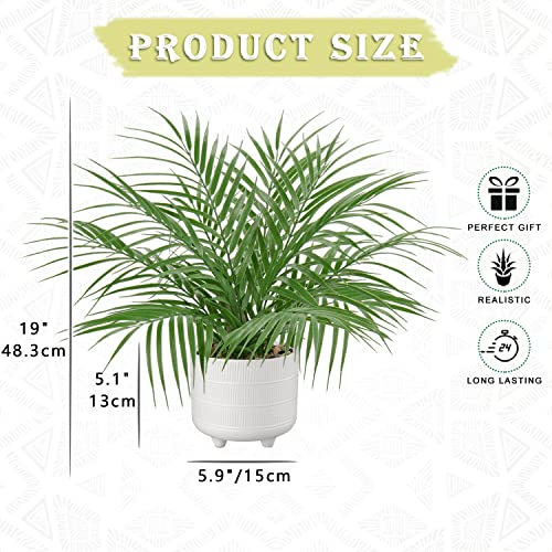 Hollyone Large Artificial Potted Plants Fake Palm Plants 19" Faux Green Plant Plastic Tropical Palm Tree in White Ceramic Pots Bohemian for Home Room Office House Indoor Decoration - color: 19" Palm Potted-8