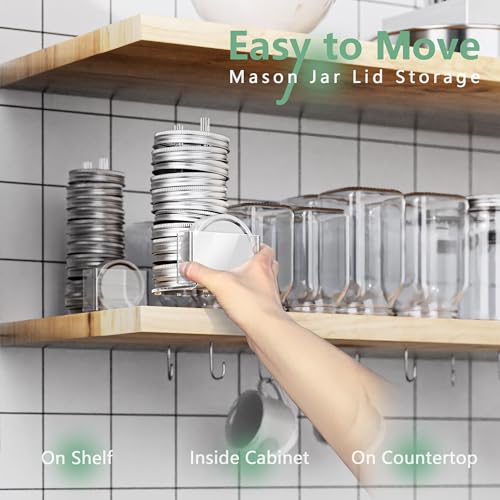 Mason Jar Lid Storage Organizer, Space-Saving Holder for Mason/Canning Lids, Easy Access Rack for 12 Wide & 12 Regular Mouth Lids and Rings Inside Cabinet, Countertop (Acrylic)
