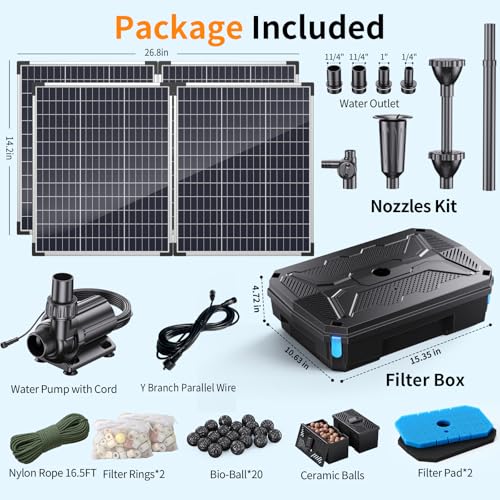 Antfraer 100W Solar Pond Filter with Water Pump, 1200GPH Solar Pond Filter with 3-Stage Filtration, Pond Filter Box with Filter Medias for Outdoor Ponds Fish Tank Waterfall Water Features - size: 100W