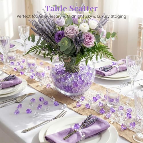 DomeStar 150PCS Fake Ice, Vase Filler Purple Fake Diamonds Plastic Clear Gems Crystals for Table Scatter Decoration - color: Violet