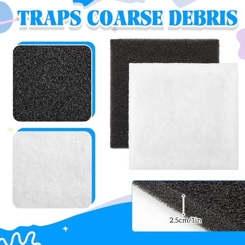 4 Pcs Pond Filter Replacement Pad Bulk 12"x 12" Black White Pond Filter Media Filtration Equipment for Outdoor Fish Aquarium