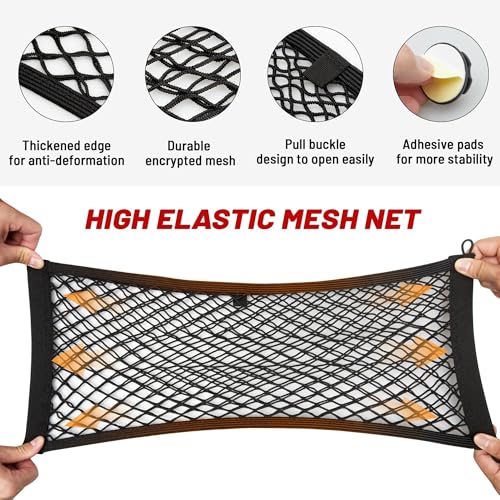 RED WOLF 2 Pcs Universal Elastic Mesh Netting Car Pouch for Trunk RV Boats Home Cargo Storage with Screws and Hooks (23.6'' x 9.8'') - size: 23.6'' x 9.8''