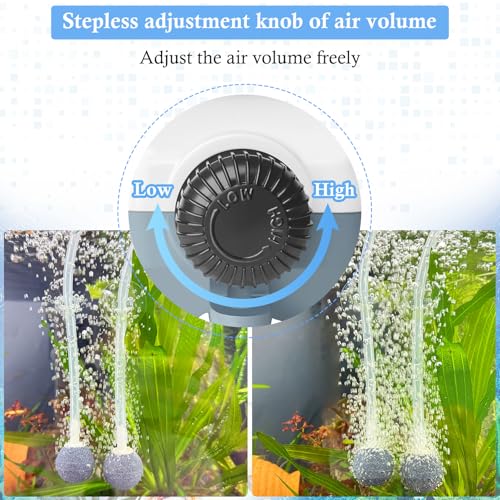 Dual Outlet Aquarium Electric Air Pump, Whisper Adjustable Fish Tank Aerator, Quiet Oxygen Pump with Accessories for 20 to 100 Gallon