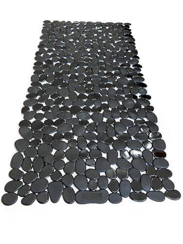 “Pebbles” Non-Slip Bathtub/Shower Mat 27.5”x14” Rectangular, Non-Toxic, Safe, Clean, Machine-Washable, Superior Grip & Drainage, Vinyl, for Smooth Floors ONLY, Opaque Black - color: Opaque Black, size: 27.5" x 14" (Rectangular)
