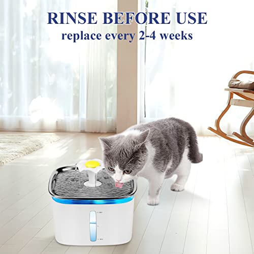 16 Pcs Cat Fountain Replacement Filters：8 Pack Cat Water Fountain Replacement Filters & 8 Pack Pre-Filter Sponges, Pet Fountain Filter Fit for 95oz/2.8L Automatic Pet Fountain Cat Water Fountain