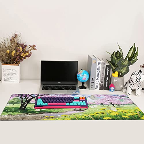 Spring Garden Extended Gaming Mouse Pad Large Desk Mat with Non-Slip Rubber Base and Stitched Edges,Keyboard Mouse Mat Desk Pad for Work,Game,Office,Home 35.4 * 15.7 Inch - color: Spring Garden