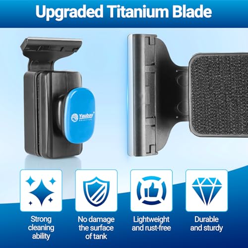 Aquarium Magnet Glass Cleaner, Magnetic Fish Tank Cleaner with Algae Scraper, Double Sided Cleaning Scrubber Brush with Handle, Titanium Blade, Self-Floating, Fit Max 1/4" Thick Glass, Medium - size: Small