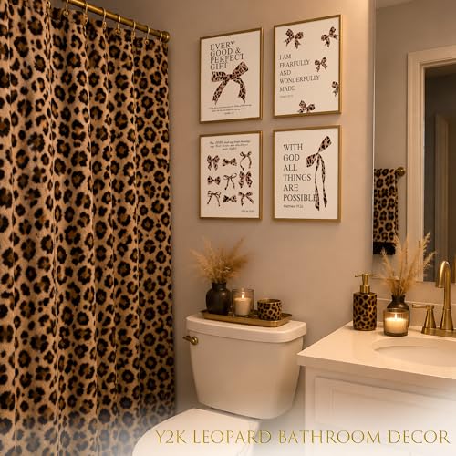 LARTSFRO Coquette Leopard Bow Wall Art Decor Posters, Y2K Cheetah Print Room Decor Aesthetic Bible Verses Inspirational Wall Art for Teen Girls Bedroom Dorm Bathroom, 10x8 Inch Set of 4 Pcs Cheetah Bow Pictures (UNFRAMED) - color: leopard bow, size: 8X10i