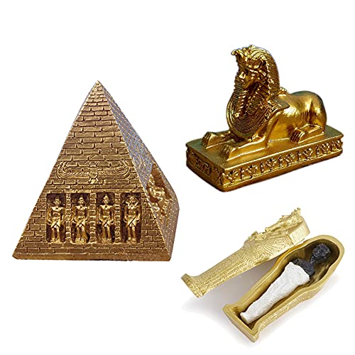 Ancient Egypt Aquarium Fish Tank Decorations Decor (Set of 3) Pyramid Sphinx Statue Mummy Sculpture Reptile Turtle Lizard Spider Tanks Terrarium Décor Ornament Pet - color: Ancient Egypt a