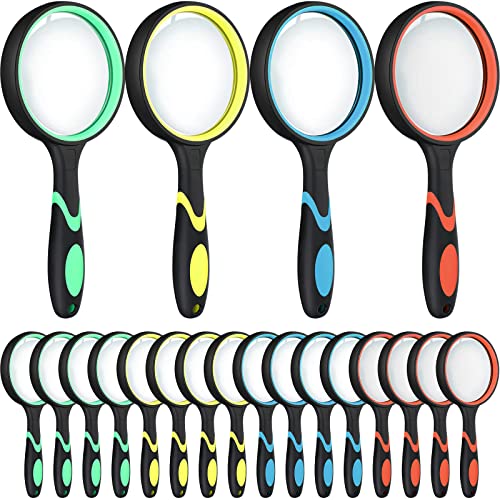 20 Pcs 10x Magnifying Glass for Kids and Seniors Non-Slip Handheld Reading Magnifier 75 mm Magnifying Lens for Book Newspaper Reading Classroom Science Nature Exploration Back to School Gifts