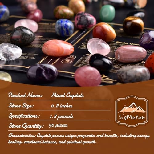 Polished Stone Set, Limited Edition, 50 Pcs, 1.8 lbs, 0.8 Inches, 25 Types of Extra Large Tumbled Gemstones and Crystals in Bulk for Healing, Reiki, Meditation, and Witchcraft - color: Mixed Crystals - 25 Types, size: 0.8"