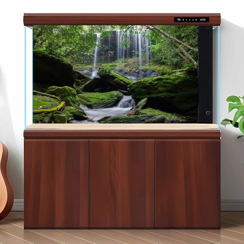 Waterfall Aquarium Background Jungle Forest Stream Landscape Fish Tank Backgrounds Tropical Plants Rocks Lush Moss Reptile Tank Backgrounds Jungle Rainforest Reptile Enclosure Backgrounds 24x12in - color: Moss_Green, size: 24(W)x12(H)inches/ 60(W)*30cm(H)