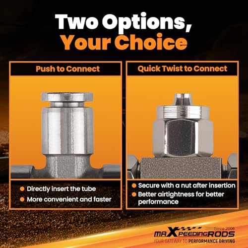 maXpeedingrods 6 mm OD Push to Connect Fittings, Air Line Fittings, Stainless Steel Union Tee, 3 Way Air Hoes Fittings Replacement for Air Suspension Kit & Air Compressor Kit for Trucks Vans, 2 Packs - style: Push to Connect