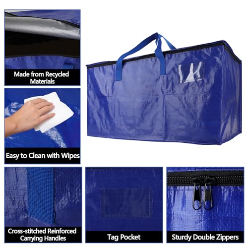 8 Pack Real 100lb Capacity Heavy Duty Moving Bags with Strong Zippers and Reinforced Handles, Extra Large Storage Totes for Packing & Moving Storing, Space Saving Alternative to Moving Boxes-95L,Blue - color: Blue, size: 8 Pack-1