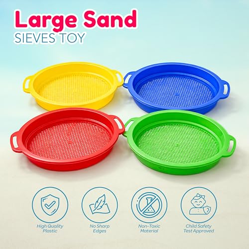 4E's Novelty Large Sand Sifter for Sandbox Beach 4 Pack - Sand Sifter for Shark Teeth, Rock, Plastic - Beach Toys, Sand Toys for Sandbox Kids & Toddlers
