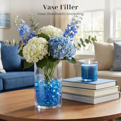 DomeStar Navy Blue Gems Fake Ice Rocks Acrylic Crystal Vase Filler, 150PCS | Catches the light for icy sparkle, 2-cup pack for vases, Candle displays, Table scatter, Wedding centerpieces, DIY decor - color: Navy Blue