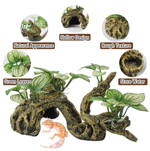 PINVNBY Resin Branch for Reptile Tank,Crested Gecko Climbing Branches with Hideout Cave Bearded Dragon Tank Accessories Lizard Terrarium Habitat Plant Decorations for Snake Gecko Spider Frog(Bronze) - color: 【bronze】