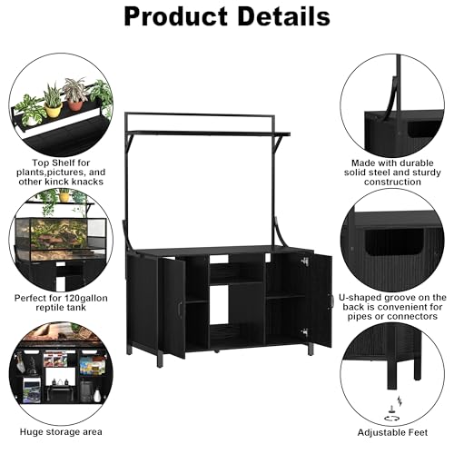 GDLF Reptile Tank Stand Terrarium Stand with Cabinet for Accessories Storage 48" X 24" Tabletop Fits up to 120 Gallon Bearded Dragon, Reptile Terrarium,Turtle Tank - color: Black, size: 48" x 24"