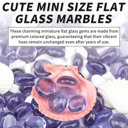 1 LB Purple Flat Glass Beads, 160-180PCS Small Glass Marbles, Mini Flat Round Pebbles for Vase Filler and Floral, Fish Tank Rocks Decorative Gemstones for Home and Aquarium Décor - color: Purple