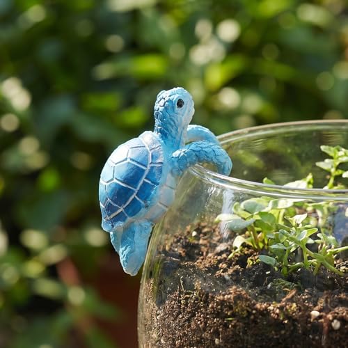 Cute Climbing Tortoise Flower Pot Hanger Turtle Statue Tortoise Figurine Resin Turtle Plant Pot Decorations Tortugas Garden Desk Decor for Bonsai Planter Vase Patio Lawn Yard Ornaments, Blue