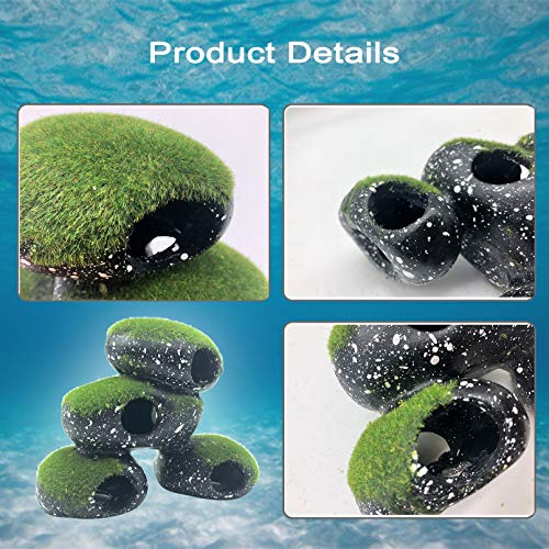 Stone Aquarium Hideaway Decoration Resin Cichlids Rock Decor with Artificial Moss Betta Cave Hideout Shelter Tunnel Fish Tank Ornament for Shrimp,Short Bream and Crayfish(L)