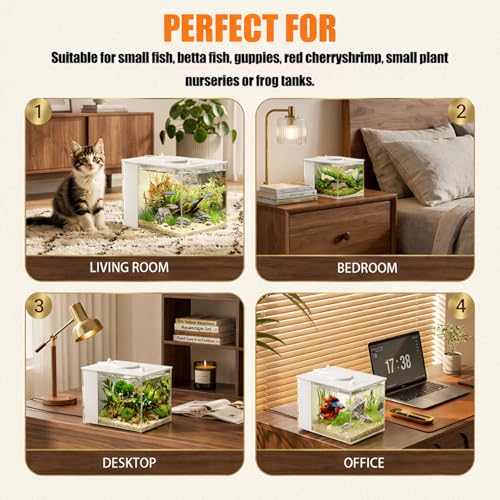 3.7L (1 Gal) Betta Fish Aquarium, Acrylic Small Fish Tank Kit with Water Filter Pump & LED Light, Ideal for Small Fish, Plants and Shrimp, White