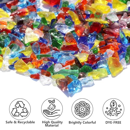 QYGL Crushed Glass for Resin Art, DIY Crafts, and Home Decor - 2.1LB Colorful Broken Glass Pieces 3-6mm, for Vase Fillers, Tabletop Fire Pit, and Aquarium Rocks - color: Colorful