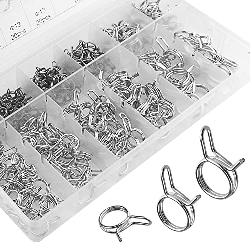 WMYCONGCONG 250 PCS Double Wire Fuel Line Hose Tube Spring Clips Clamp Assortment Kit for Motorcycle ATV, 5-14mm