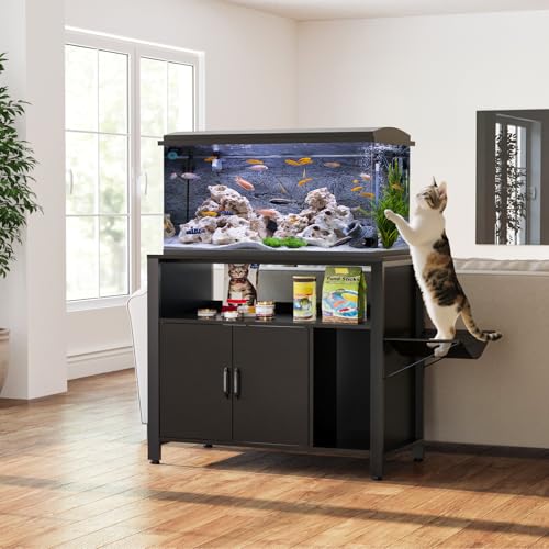 GDLF 40 Gallon Breeder Tank Stand，40–50 Gallon Fish Tank Stand with Hidden Cat Litter Box Cabinet and Cat Perch,36.6"x18.9"Tabletop, 660 LBS Capacity - size: 40-50 gallon