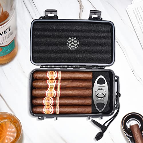 Flauno Travel Cigar Humidor Case - Portable Cigar Box with Humidifier Disc & Cigar Cutter | Waterproof | Airtight | Durable (Holds up to 10 Cigars) - size: Holds up to 10 Cigars
