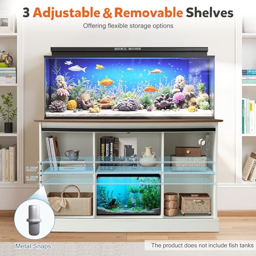 Fish Tank Stand with Power Outlet, Aquarium Stand w/Sliding Barn Doors, 55-75 Gallon Fish Tank Stand w/Cabinet for Accessories Storage for 2 Fish Turtle Tank Reptile Terrarium, 1000 LBS (White) - color: White