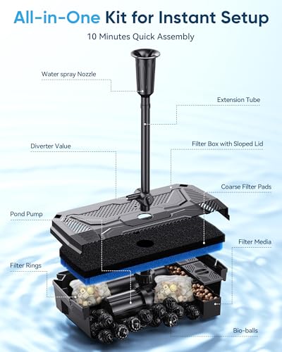 Solar Pond Filter & Pump Kit, 100W Foldable Solar Panel with 3-Stage Filtration, Dual Mode Fountain & Waterfall Pond Filter for Outdoor Ponds, Fish Ponds, Garden Water Features - style: 100W-Solar Powered