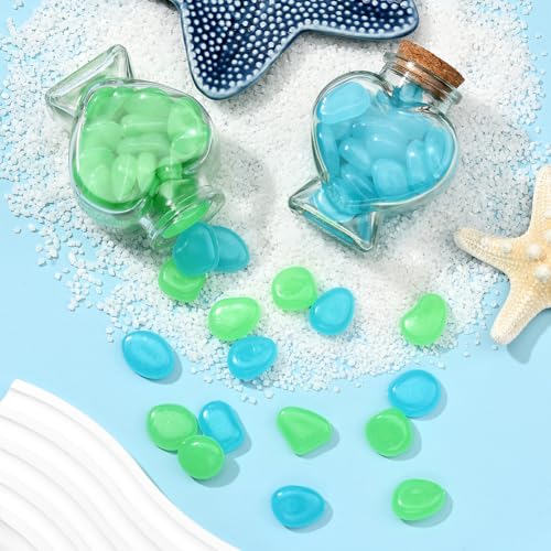 1 Box 100Pcs Glow in The Dark Rocks Glowing Resin Pebbles Aquarium Gravel Fish Tank Decor Blue Garden Stones for Outdoor Landscaping Walkway Driveway Pot Plant Bonsai Fairy Garden Night Decor - color: Blue, Green