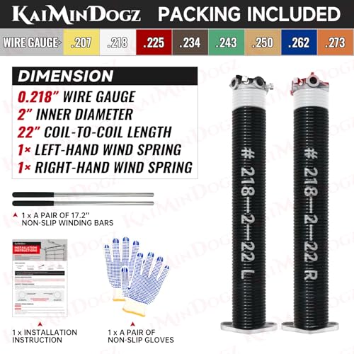 Pair of 2" Garage Door Torsion Springs Set with Non-Slip Winding Bars & Gloves, High Quality Precision Electrophoresis Black Coated, for Replacement & Installation, MIN 16,000 Cycles (0.218x2''x22'') - size: 0.218X2"X22"