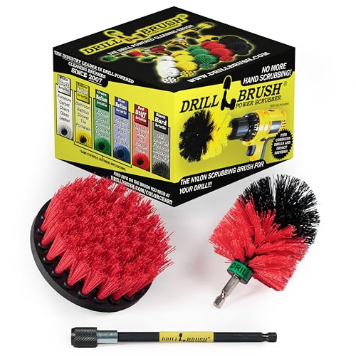 Cleaning Kit with Extension - Outside Patio and Deck Brush - Rust Tool Remover Brush - Concrete Swimming Pools Cleaner - Garden Fountain Brush Cleaner - Monuments and Headstones Restoration Brushes - color: Red