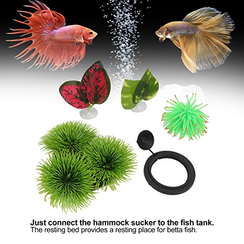 5Pcs Betta Fish Leaf Pad Set, Betta Fish Hammock with Suction Cup, Realistic Aquarium Leaf Ornament and Feeding Ring for Betta Lounger Resting Bed with Decor