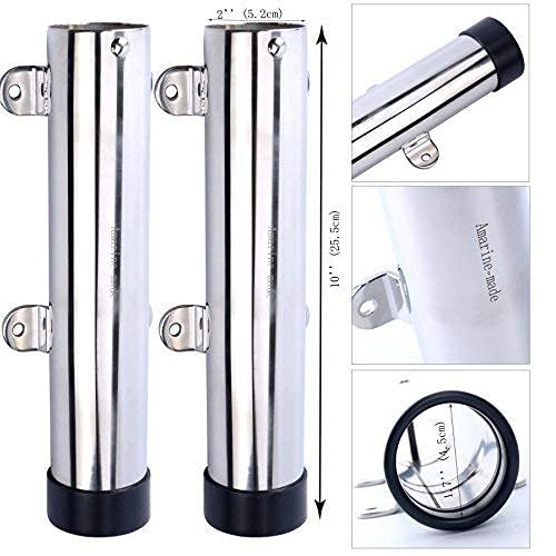 Amarine Made 2Pcs Boat Fishing Rod Holder, Stainless Steel Fishing Pole Holder, Side / Transom Mounted Rod Holders with Weld Brackets, Suitable for Kayak - 7643sh1