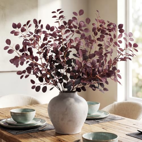 Artificial Eucalyptus Stems Eucalyptus Leaves （5Pcs，Purple，27.5''） | Greenery Stems Fake Leaves Fake Plants Artificial Plants Indoor Silk Greenery Applicable to Indoor Home Decor Farmhouse Decor - color: Purple-yjl5